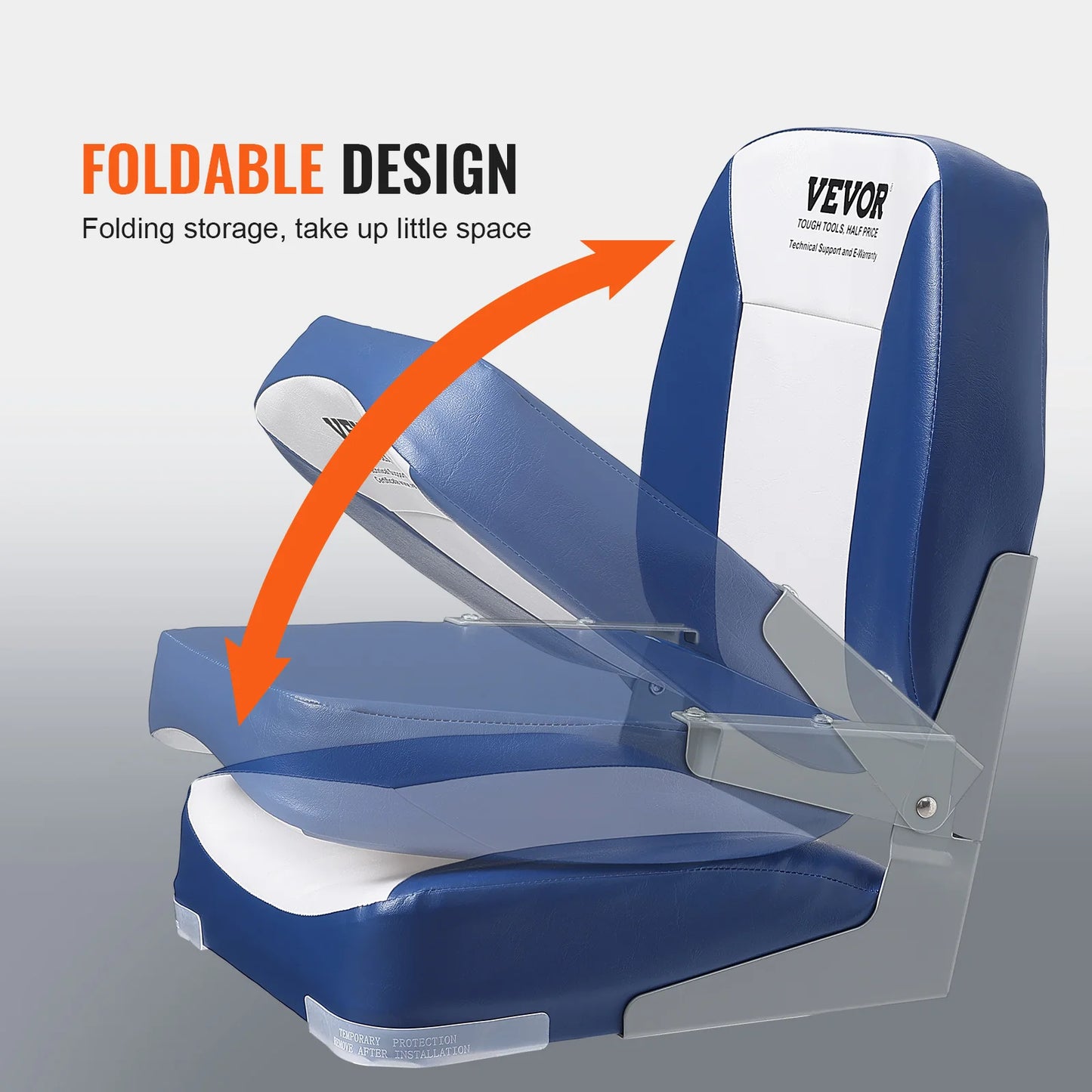 VEVOR Boat Seat 18.9" Low Back Boat SeatFolding Boat Chair with Thickened Sponge Padding and Hinge Fold-Down Boat Captain Chair