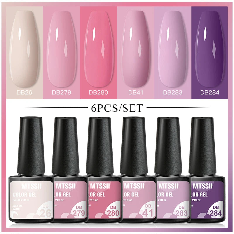 6/8Pcs Spring Pink Color Gel Nail Polish Set Semi Permanent Varnishes Nail Art Design Hybrid Soak Off UV LED Gel Manicure Kit