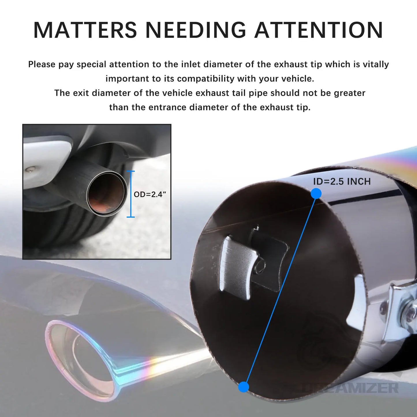 Universal Auto Car Exhaust Pipe Tip Tail Muffler Stainless Steel  Exhaust System Muffler Pipe Exhaust Tip Car Accessories