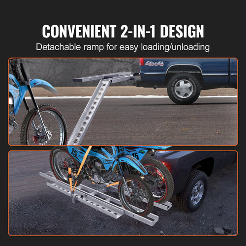 VEVOR Motorcycle Carrier, 2-Bike 600 LBS Aluminum Motorcycle Carrier Hitch Mount, Loading Ramp, Scooter Dirt Bike Trailer Hauler