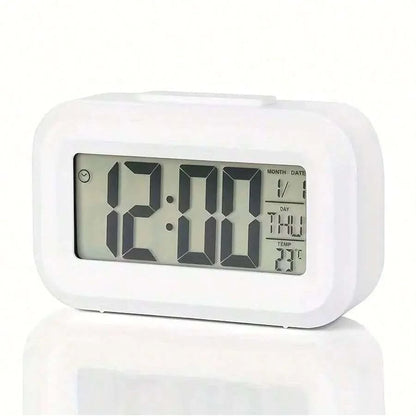 Smart Digital Alarm Clock Black White LCD Display with Temperature Calendar Timer Led Light for Bedroom Office (Without Battery)