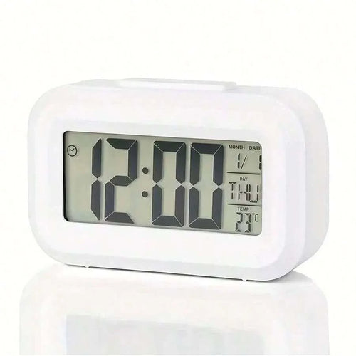 Smart Digital Alarm Clock Black White LCD Display with Temperature Calendar Timer Led Light for Bedroom Office (Without Battery)