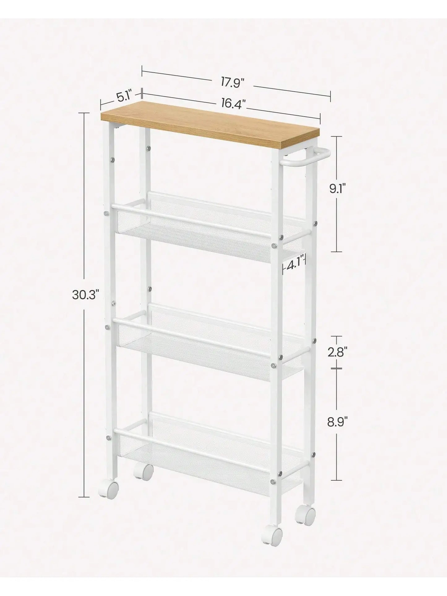 VASAGLE Slim Rolling Cart, 4-Tier Storage Cart, Narrow Cart with Handle, 5.1 Inches Deep, Metal Frame, for Kitchen, Dining Room