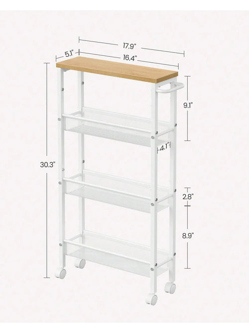 VASAGLE Slim Rolling Cart, 4-Tier Storage Cart, Narrow Cart with Handle, 5.1 Inches Deep, Metal Frame, for Kitchen, Dining Room