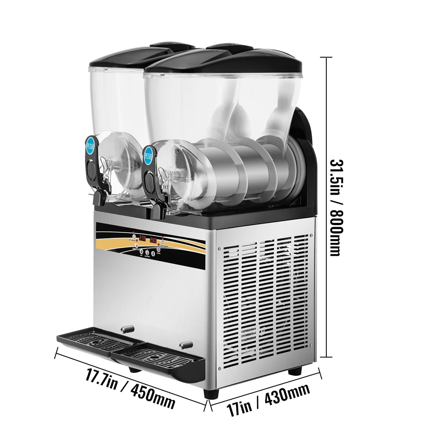 VEVOR Commercial Slushy Machine 15Lx2 Tank Margarita Maker 1000W Stainless Steel Smoothie Frozen Drink Maker for Supermarkets