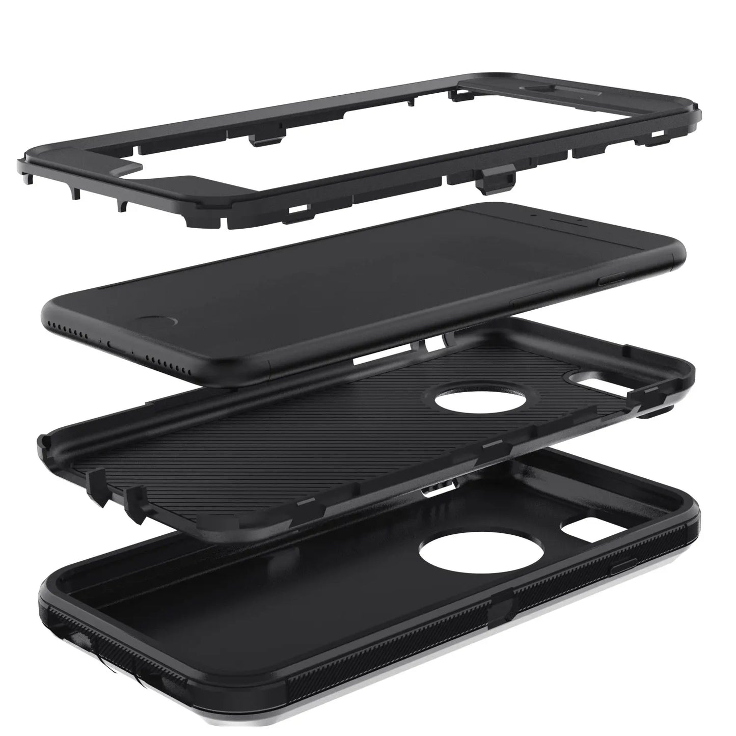 Black Phone Case For iPhone 8 / iPhone 8 Plus Heavy Duty Shockproof Protective Rugged 3-Layers Hard Cover