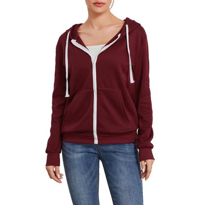 Women s Zip Up Hoodies Long Sleeve Solid Color Classic Fit Sweatshirts Jackets Streetwear Tops