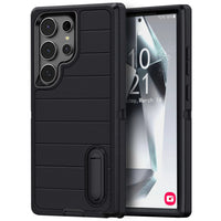 For Samsung Galaxy S24 Ultra/S24 Plus/S24 5G 3-Layers Heavy Duty Shockproof Rugged Protective Kickstand Phone Cover Black Case