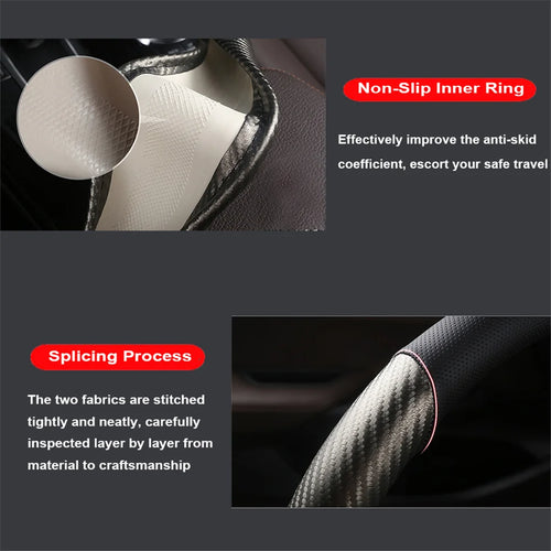 Carbon Fiber Leather Steering Wheel Cover  Breathable Non-slip Interior Accessories 38cm for BMW F30 F31 F07 F10 E90 E91 E92 E87