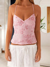 Elegant Lace Halter Neck Tank Top Sleeveless V-neck Backless Floral Blouse for Summer Beach Party Clubwear