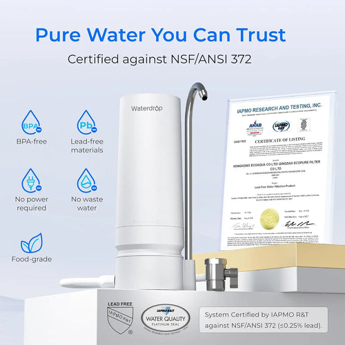 Waterdrop Countertop Water Filter, 4000 Gallons Water Filter for Sink Faucet and Filter Life Reminder, Reduces Heavy Metals