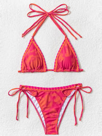 Women s Floral Print High Waist Bikini Set with Tie-Up Halter Neck Padded Bra and Cheeky Thong Bottoms for Beach Vacation