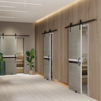 32" x 84" Melamine Integrated Door Slab + 6.6FT Sliding Track Kit + Adjustable Floor Guider + Pull Handle, Modern Interior Door