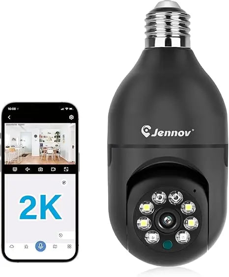 Jennov Light Bulb Security Camera, 360°/2k HD Wireless Camera, Wi-Fi Light Socket Camera for Indoor&Outdoor Home Security