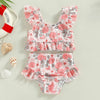 2022-12-09 Lioraitiin 0-3Years Toddler Baby Girl 2Pcs Bikini Set Flower/Bull Head Print Fly Sleeve Vest Briefs Bathing Swimsuit