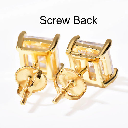 CUC 3-10MM Hip Hop Baguette CZ Stud Earrings With Screw Back AAA Zircon Men Women Square Earrings Trend Wedding Jewelry Gift