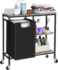 Pull-Out Laundry Basket with Shelf and  three Shelf,Laundry Basket Organizer Section with Removable Laundry Bags for clothes