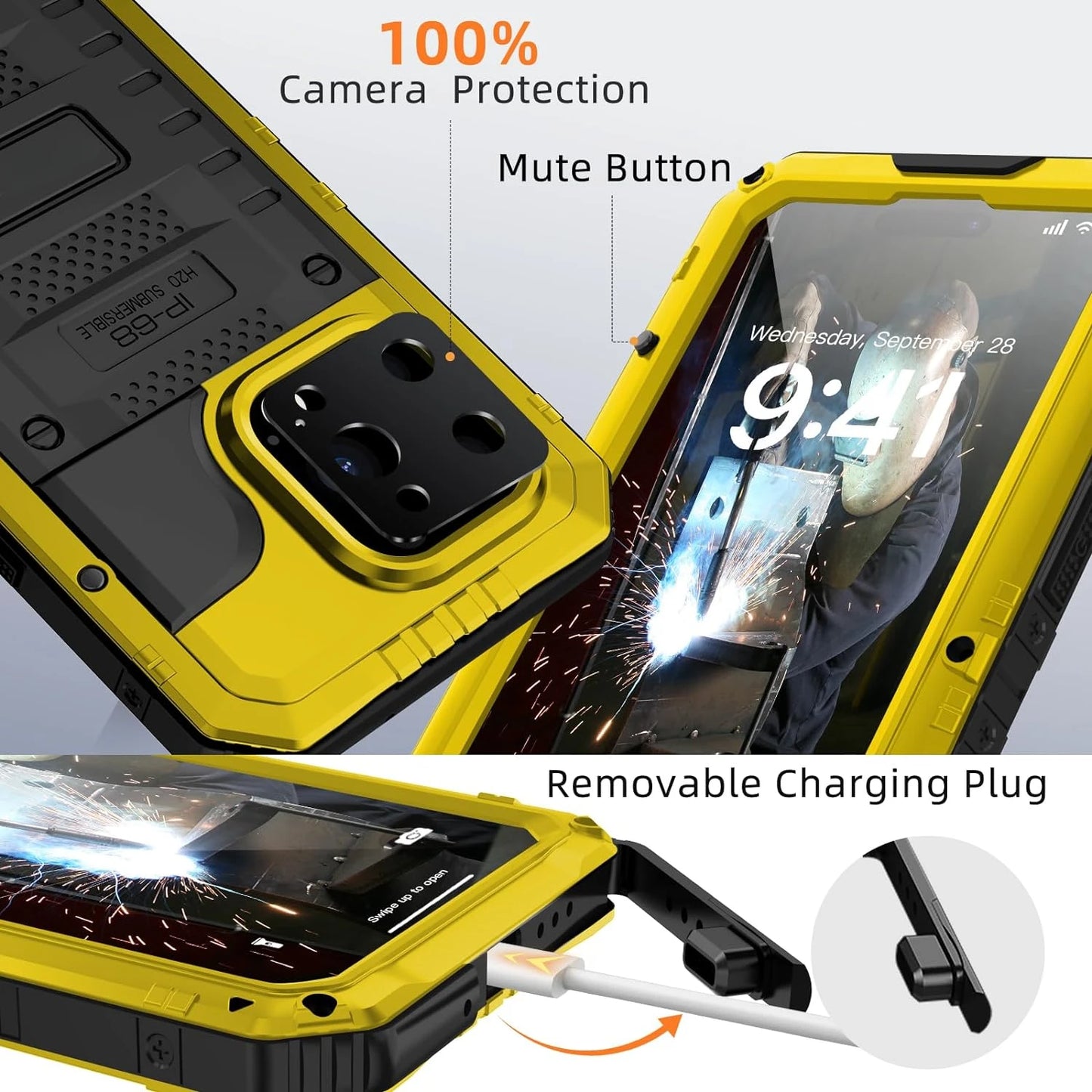 For iPhone 15 14 13 12 11 Pro Max XS XR 8 7 Plus SE3 IP68 Waterproof Rugged Metal Armor Case Shockproof Cover Screen Protector