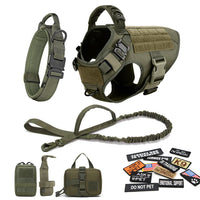 Military Large Dog Harness Collar Leash Bags Patches Set Pet Malinois Training Vests Tactical Dogs Harnesses Accessories