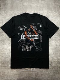 Men's Black Crew - Neck, 200g Cotton Short - Sleeves, T - Shirt with Music-Themed Trendy Heat Transfer