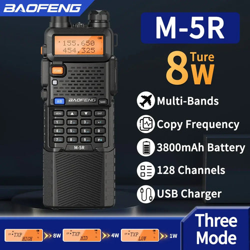 2X BAOFENG M-5R 8W Walkie Talkie 3800mAh Battery Multi Band AM Type-C USB Copy Upgraded UV-5R UV5R Long Range Two Way Ham Radio
