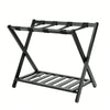 Black Luggage Rack, Upgraded Bamboo Foldable Suitcase Stand with 4 Nylon Straps, Luggage Holder with Shelf for Bedroom Hotel