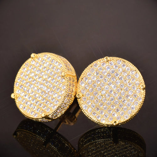 CUC 14MM Big Round Stud Earring Screw Back Iced Out Cubic Zirconia Men Women Earrings Gold Color Hip Hop Jewelry Fashion Gift