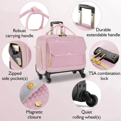 Rolling Laptop Bag, Briefcase for Women with 4 Spinner Wheels and Telescopic Extendable Handle, Roller Computer Bag for Work