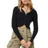 Women s Zip-Up Knit Hoodies Solid Color Cropped Cardigan Jacket Casual Long Sleeve  Crop Tops