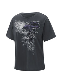 Women s Loose Gothic Tops Retro Graphic Print Short Sleeve Round-Neck Grunge Shirts for Summer Spring