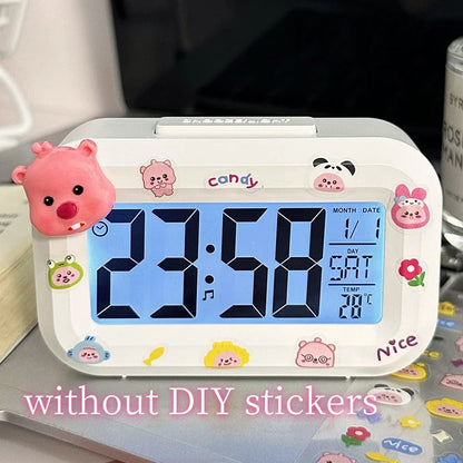 Smart Digital Alarm Clock Black White LCD Display with Temperature Calendar Timer Led Light for Bedroom Office (Without Battery)