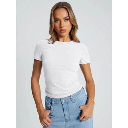 Trendy Queen Womens Basic T Shirts Summer Tops 2025 Crop Short Sleeve Y2k Tee Cute Gym Fashion Workout Clothes