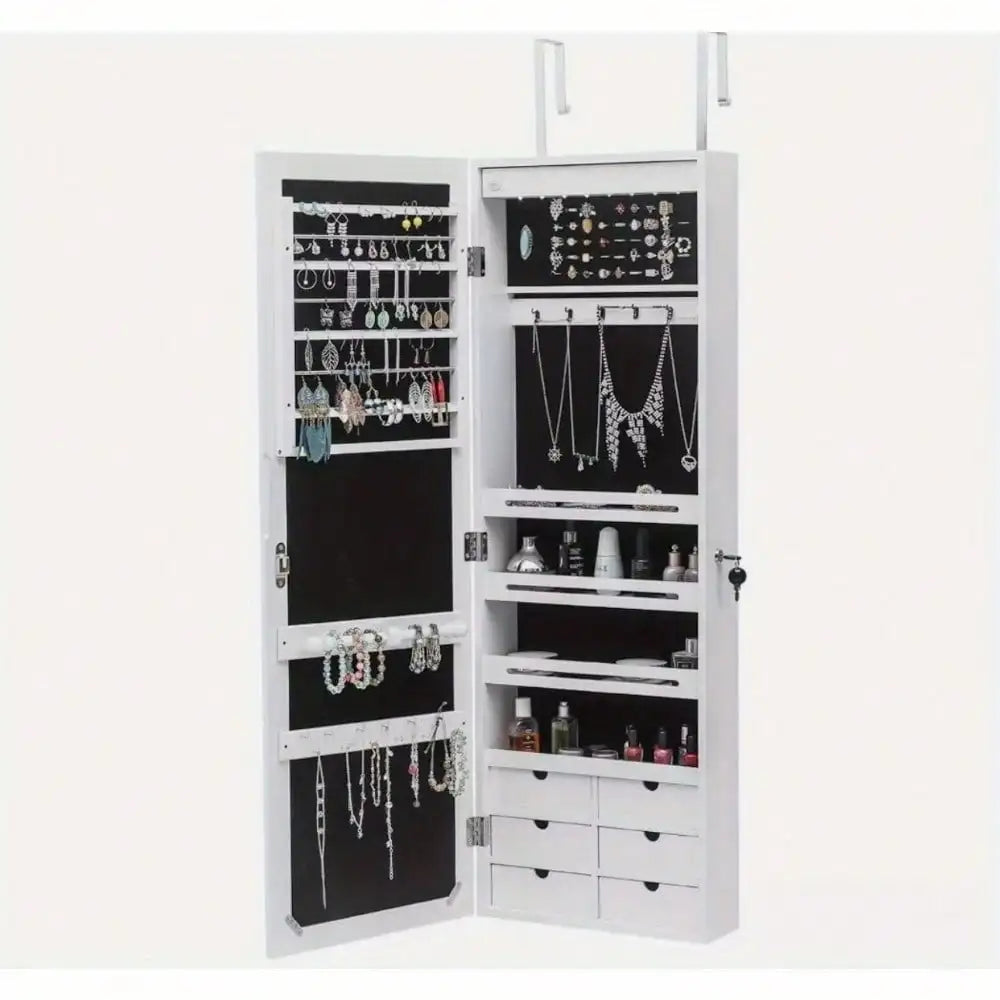 New Wall/ Door Mounted Jewelry Cabinet Armoire Jewelry Box Organizer w/ Drawer