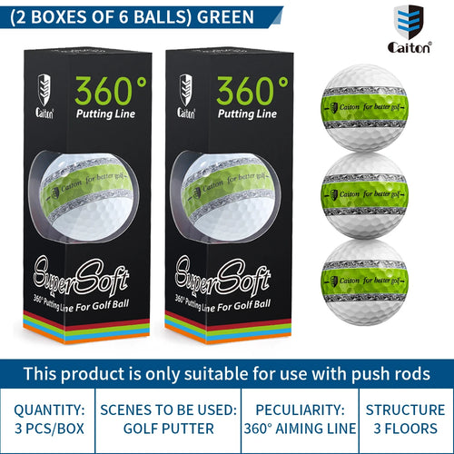 Caiton 6/3pcs golf ball, three-layer PU putter ball, 360° aiming line putter ball, making your putt more accurate and stable
