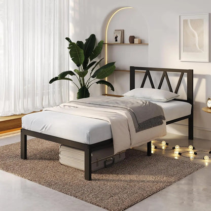 14 H Twin Bed Frame With Headboard, Metal Platform Bed Frame, Twin Size Bed Frame No Box Spring Ned, Easy Assembly, Strong Wood