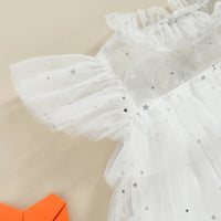 2023-02-20 Lioraitiin 0-4Years Toddler Kids Girls Dress Stars Moon Sequins Fly Sleeve Princess Dress Ruffles Tulle Dress