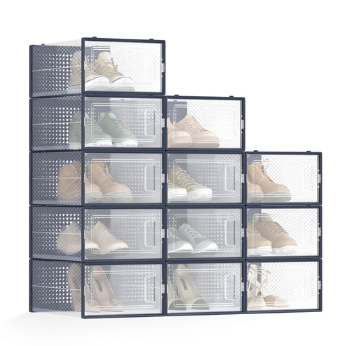 SONGMICS Shoe Boxes,Pack of 12 Shoe Storage Organizers,Stackable Clear Plastic Boxes for Closet,Sneakers,9.1 x 13.1 x 5.6 Inches