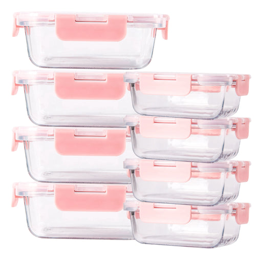 8-Piece Glass Food Storage Containers Set, BPA-Free, Leakproof, Microwave & Oven Safe, 6 Sizes, Borosilicate Glass Lock Lid
