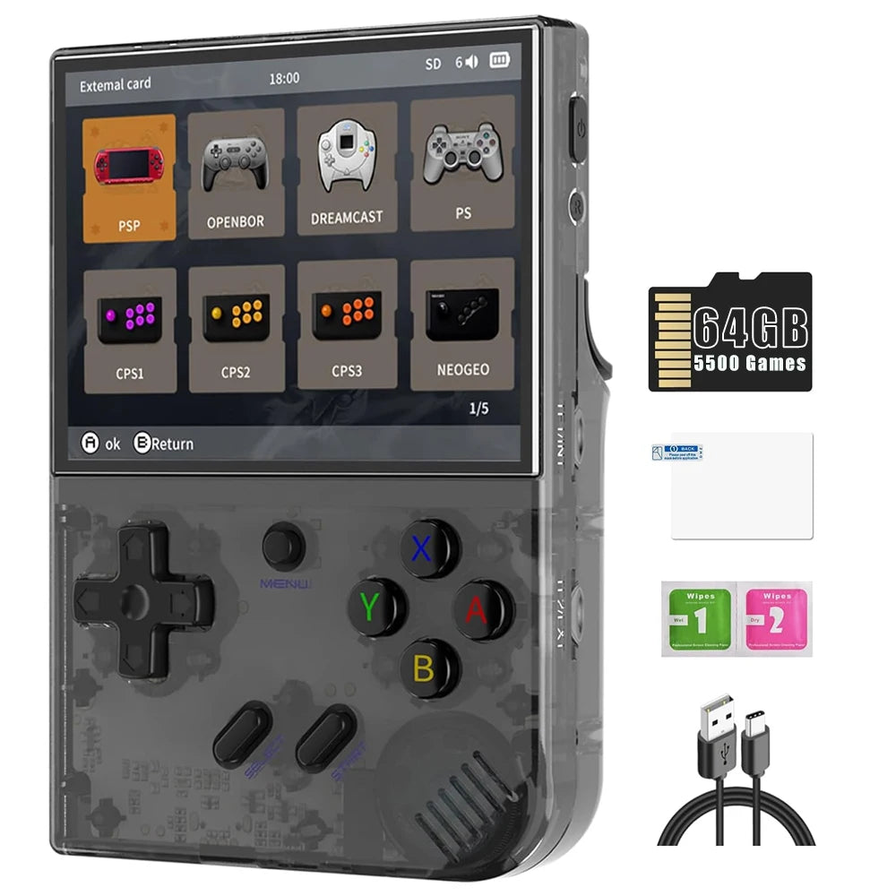 ANBERNIC RG35XX Plus Retro Video Handheld Game Console Linux System 3.5 in IPS Screen Built-in 3300mAH Battery 64G TF 5500 Games