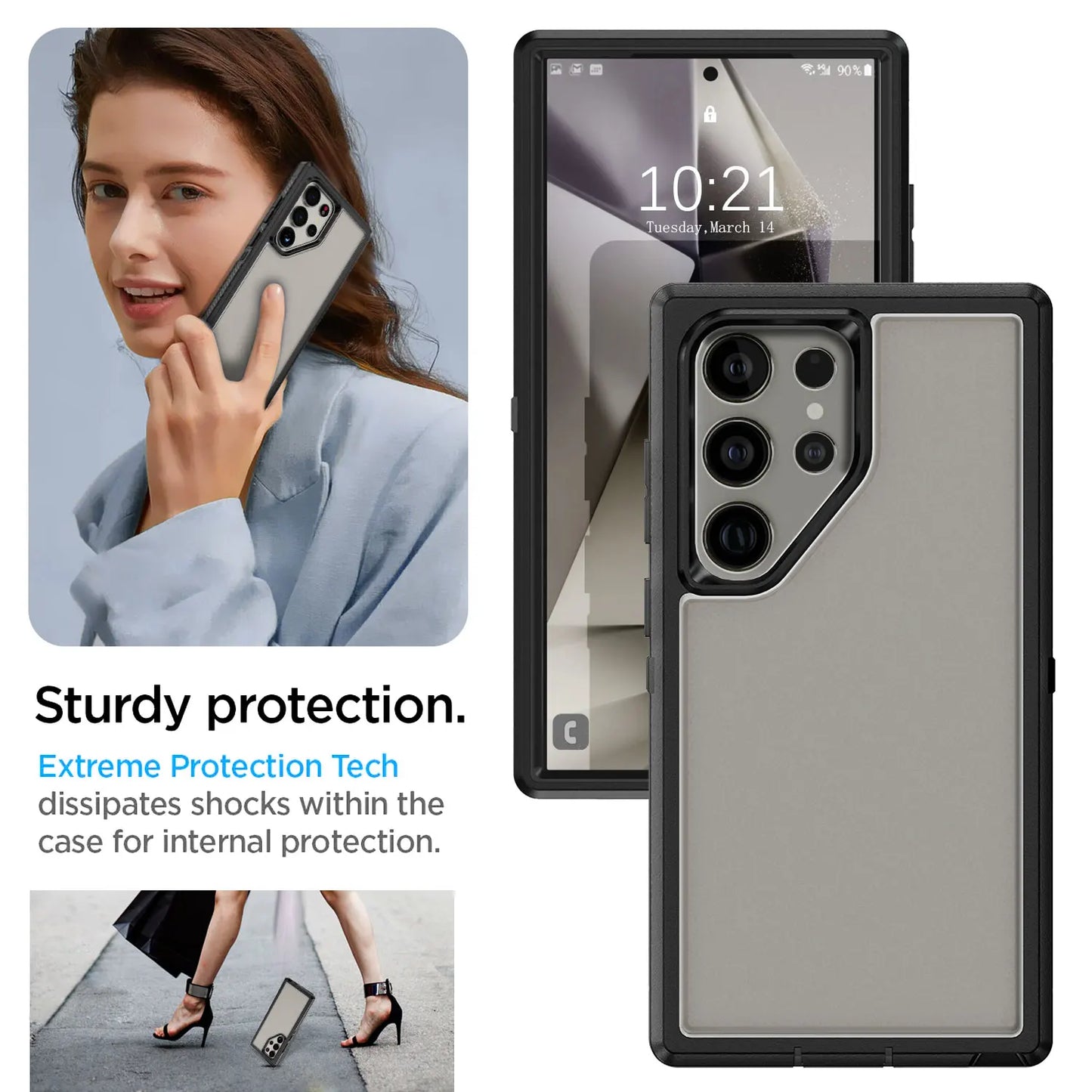 For Samsung Galaxy S24 Ultra 5G Dual Layer Case Slim Thin Hybrid Rugged Hard Shockproof Phone Cover Black Clear
