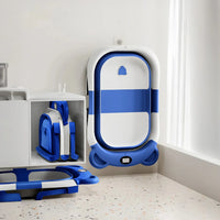 Folding Baby Bath Tub with Temperature Gauge and Cushion for 0-36 Months, Portable and Lightweight for Outdoor Bathing