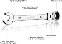 DEKO 13-piece Flex-Head Ratcheting Combination Wrench Set 5/16"-1" SAE 72-Tooth Cr-V Ratche Wrenches with Roll-up Pouch