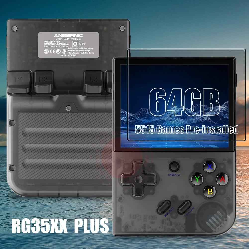 ANBERNIC RG35XX Plus Retro Video Handheld Game Console Linux System 3.5 in IPS Screen Built-in 3300mAH Battery 64G TF 5500 Games