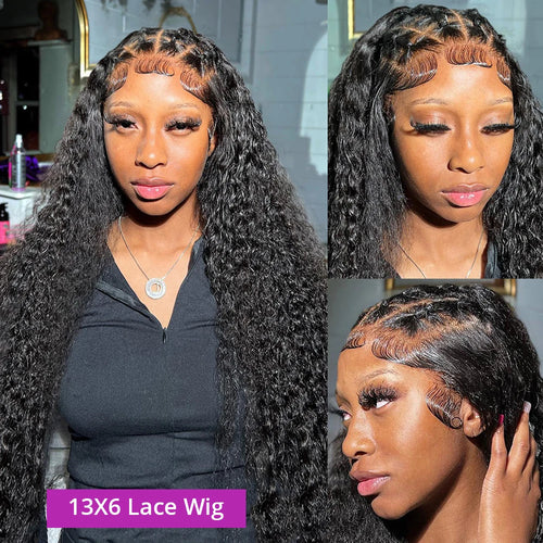 Deep Wave 13x6 HD Transparent Lace Frontal Human Hair Wigs 180% Brazilian Remy 13x4 Water Curly Front Wig For Women
