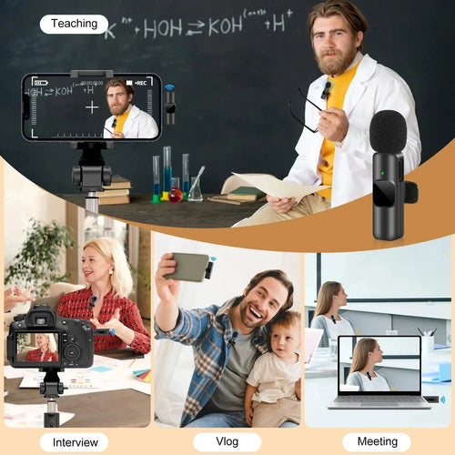 Wireless Lavalier Microphone - Mini Clip-On Mic for iPhone Android Recording