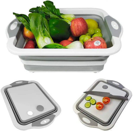 2PCS Collapsible Cutting Board Drain Basket, Portable Multi-Function Vegetable Fruits Drain Basin, for Kitchen/Outdoor Camping