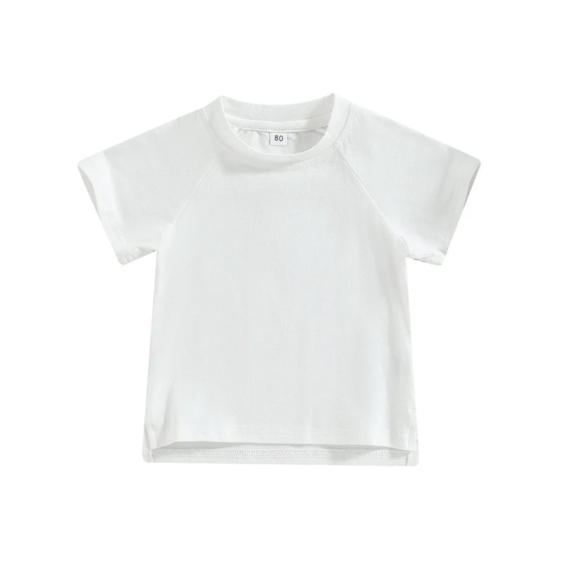 Kids Cotton Short Sleeve T-shirt Summer Casual Loose Fit Solid Color O Neck Tee for Toddler Girls and Boys