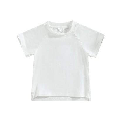 Kids Cotton Short Sleeve T-shirt Summer Casual Loose Fit Solid Color O Neck Tee for Toddler Girls and Boys