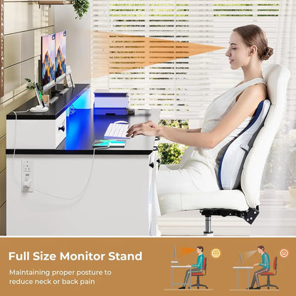 Executive Desk with File Drawer, Computer Desk with Monitor Stand, Home Office Desk with Drawers & Storage Cabinet