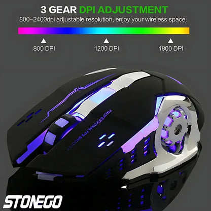 STONEGO 2.4G Wireless Bluetooth Mouse USB Computer Game Mouse with Receiver LED Colorful Changing Optical Silent Ergonomic
